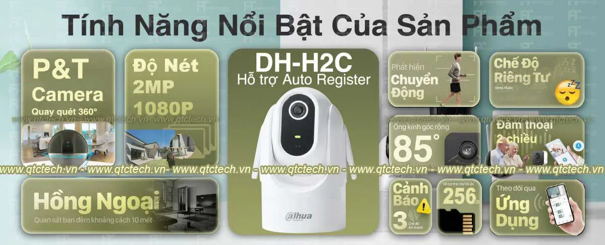 Camera WiFi DAHUA DH-H2C 2MP Xoay 360 Thông Minh Giá Rẻ