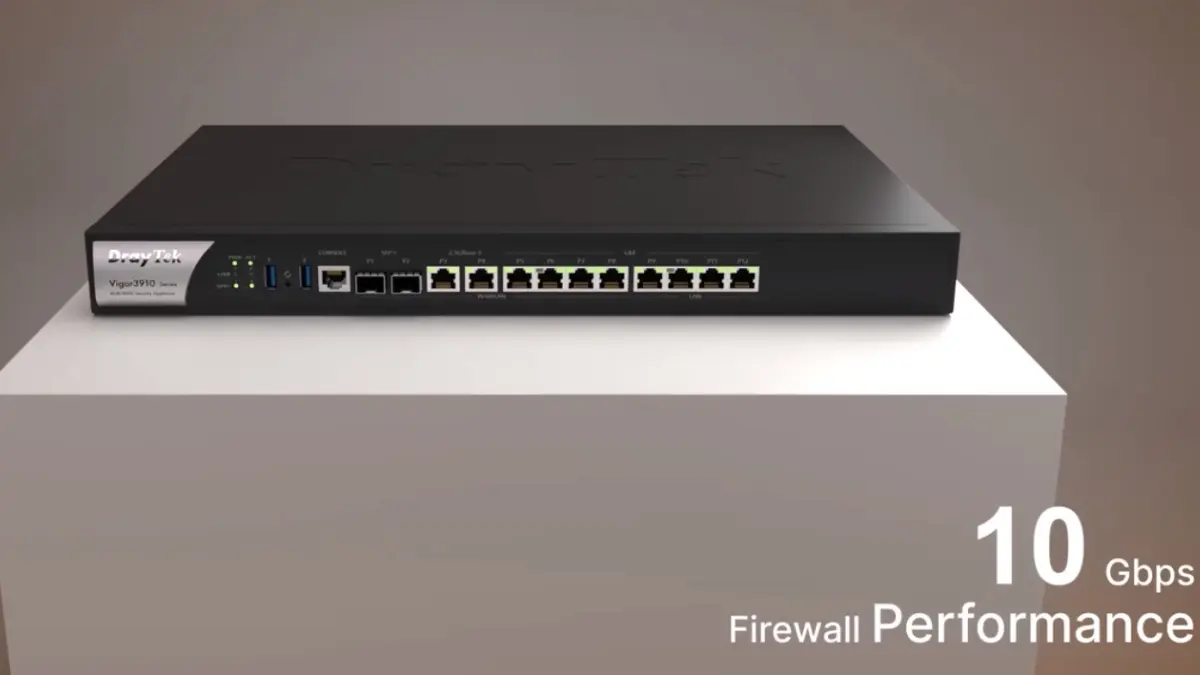 Draytek Vigor3910 tích hợp phần mềm firewall để bảo vệ mạng với thông lượng chặn lên tới 10Gbps