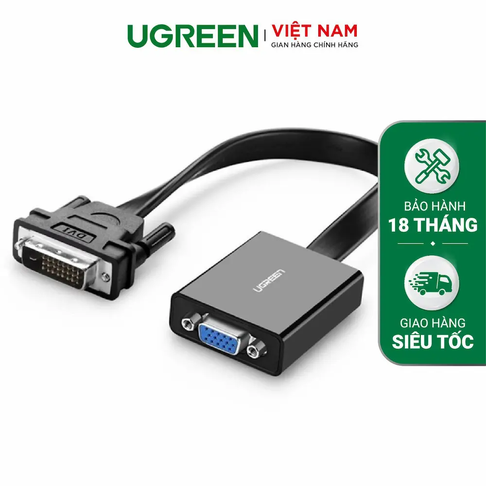 cap chuyen tin hieu dvi d 241 sang vga active 15 pin dai 20cm ugreen 40259 mau den qtctech 1