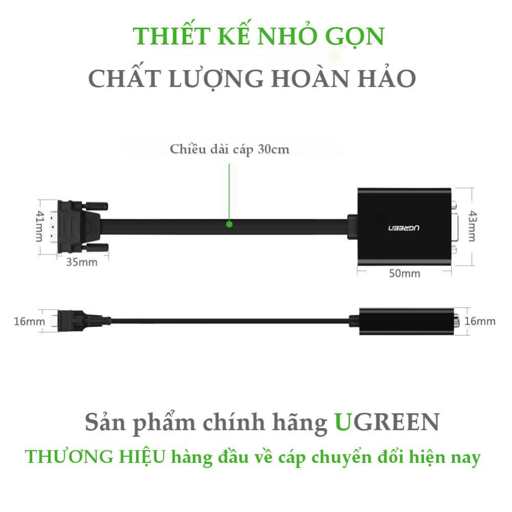 cap chuyen tin hieu dvi d 241 sang vga active 15 pin dai 20cm ugreen 40259 mau den qtctech 11