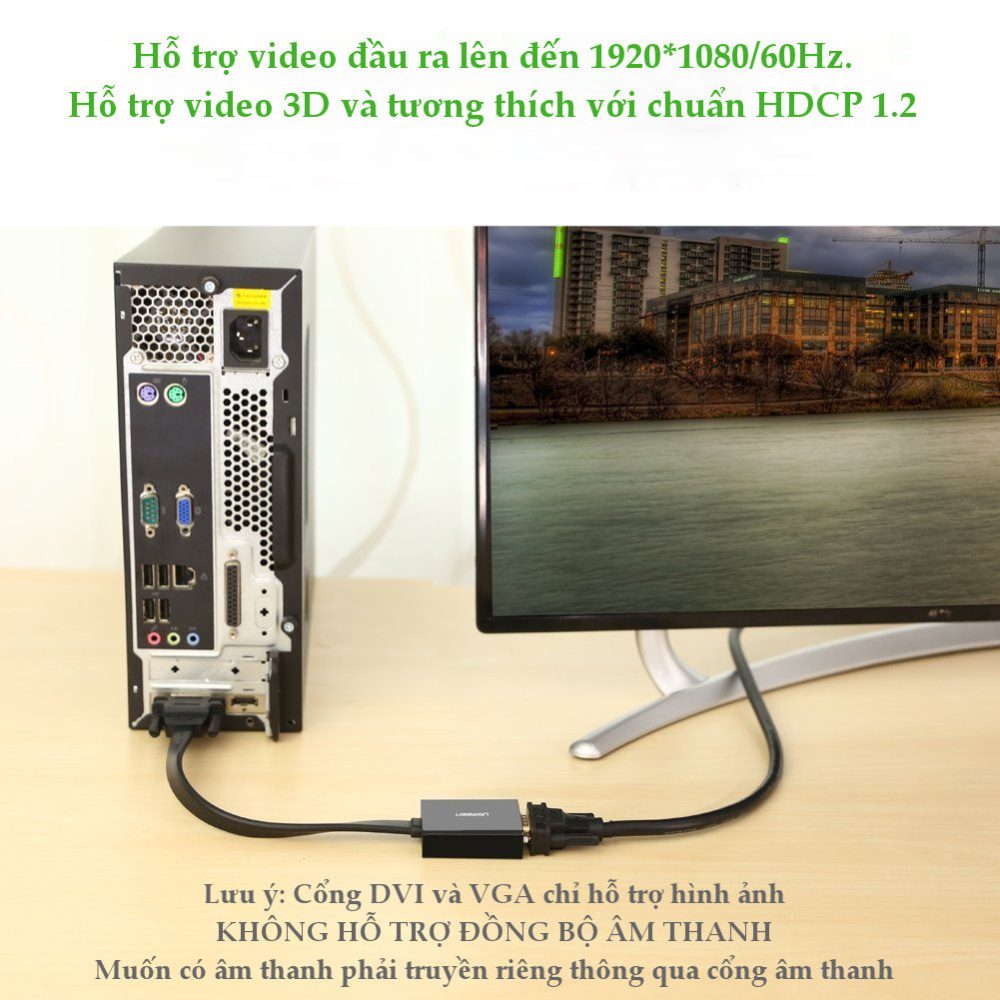 cap chuyen tin hieu dvi d 241 sang vga active 15 pin dai 20cm ugreen 40259 mau den qtctech 7