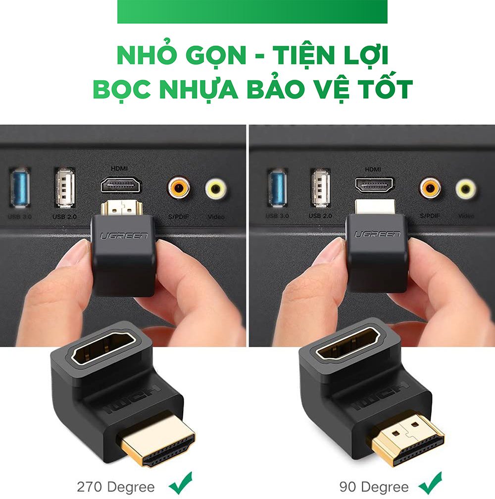 dau noi cong hdmi male sang hdmi female vuong goc 90 do be xuong ugreen 20109 hang phan phoi chinh hang bao hanh 18 thang qtctech 3